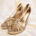 Coach Shoes | Coach Joslin Metallic Gold Open Toe Cork Wedge Sandals Heels Shoes | Color: Gold/Tan | Size: 9