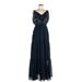 Ranna Gill Casual Dress - Formal V-Neck Sleeveless: Blue Solid Dresses - Women's Size 8