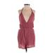 TOBI Casual Dress - Mini Plunge Sleeveless: Burgundy Print Dresses - Women's Size X-Small