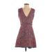 Zara Cocktail Dress - Mini V Neck Sleeveless: Burgundy Marled Dresses - Women's Size Small