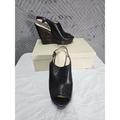 Coach Shoes | Coach Jade Leather Ultra High Wedge Platform Slingback Sandals Size 9.5 M | Color: Black | Size: 9.5