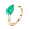 Mesnt Promise Ring Gold, Womens 9K Yellow Gold Open Ring with Teardrop Lab Created Emerald 2ct (Customize Size)