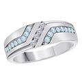 RS JEWELS .925 Sterling Silver 6MM Prong Set 0.25ct Brilliant cut CZ Aquamarine & Simulated Diamond Hip hop Engagement Wedding Band Ring Men's Jewelry