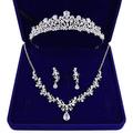 RWRAPS Women's Hair Crown Luxurious Noble Crystal Leaf Bridal Jewelry Set Rhinestone Crown Tiara Necklace Earrings Set B (Silver b) (Silver b)