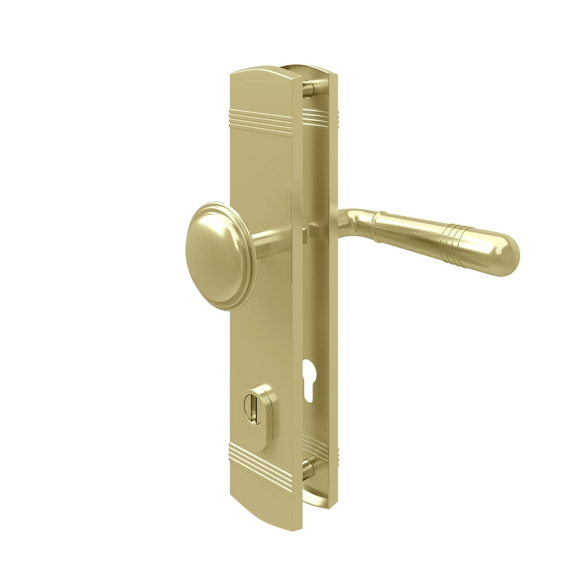 MS Beschläge Sicherheits- Schutzbeschlag Messing Optik Kernziehschutz Knopf/Drücker DIN 8/72 Image