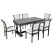 7-Piece Dining Table with 4 Trestle Base and 6 Upholstered Chairs