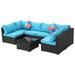 Black & Blue 7-Piece Outdoor Rattan Furniture Sets with 6 Sofas, 1 Coffee Table & Cushions