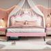 Full Size Princess Bed With Crown Headboard and 2 Drawers, Full size Platform Bed with Headboard and Footboard,White+Pink