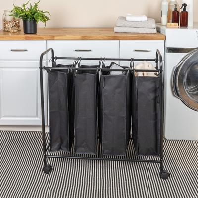 Household Essentials 4 Bag Laundry Sorter Cart with Washable and Removable Bags