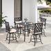 Moasis 5-piece Outdoor Bar Height Swivel Dining Set with 29"W Seat, Cushions, Pillows