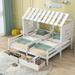 Double Shared Bed,Twin Size House Platform Beds with Two Drawers, Montessori House Bed Frame Combination of 2 Side by Side