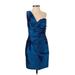 ALEXIA ADMOR New York Cocktail Dress - Party One Shoulder Sleeveless: Blue Print Dresses - Women's Size Small