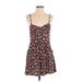 Express Casual Dress - Mini Plunge Sleeveless: Pink Floral Dresses - Women's Size Small