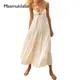 Maemukilabe-Robe Longue de Plage pour Femme Dos aux Maxi Vintage Coupe Basse Col en V Ligne A