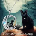 Collier pendentif lune chat noir créatif pour femme chaton mignon pierre de lune ange tour de