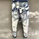 Jeans skinny rétro pour hommes pantalon de moto bleu jean blanc peint à jet d'encre streetwear