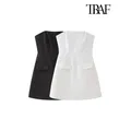 TRAF-Mini Robe Sans Bretelles avec Rabat pour Femme Col Droit Fermeture Éclair au Dos Robes