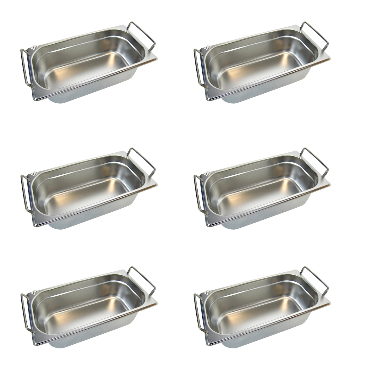 AcMax 6 Stück GN 1/3 Gastronormbehälter GN-Behälter Edelstahl 4 Liter Tiefe 100mm MIT FALLGRIFF Image