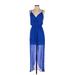 Rory Beca Casual Dress - Midi Plunge Sleeveless: Blue Solid Dresses - Women's Size X-Small