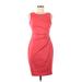 Calvin Klein Cocktail Dress - Sheath High Neck Sleeveless: Red Print Dresses - Women's Size 6 Petite