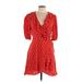 Perseverance London Casual Dress - Wrap V-Neck Short sleeves: Red Polka Dots Dresses - Women's Size 10