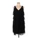 S.L. Fashions Casual Dress - Mini V Neck Sleeveless: Black Solid Dresses - Women's Size 16