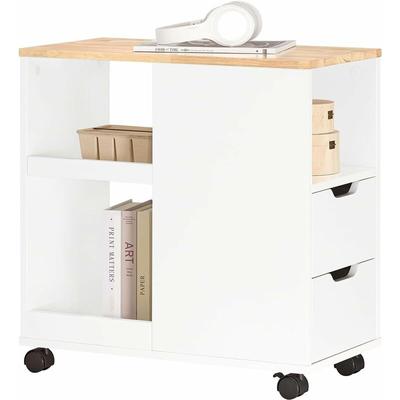 FBT130-WN Druckertisch mit Schublade und Tür Aktenschrank Rollcontainer mit Fächern Bürowagen