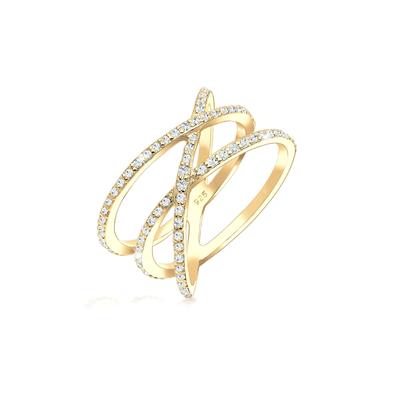 Fingerring ELLI "Verschlungen Kristalle 925 Silber" Gr. 58, gold, Fingerringe, Damen, 58mm,mit Steinen, Silber 925 (Sterlingsilber), 12mm Image