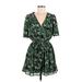 Flying Tomato Casual Dress - Mini Plunge 3/4 sleeves: Green Print Dresses - Women's Size Medium