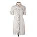 Tahari Casual Dress - Shirtdress Collared Short sleeves: Gray Solid Dresses - Women's Size 4