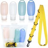 Yodudm Portable Refillable Silicone Bottle Outdoor Camping Traveler Lotion Bath Shampoo Containers with Shower Lanyard Travel Toiletry Caddy Tent Camping Shower Kit(Blue)