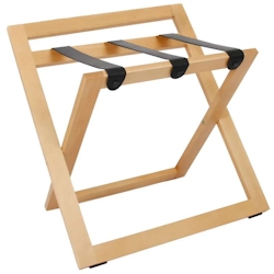 Kofferständer WOOD aus Holz mit Rückwand Buche Natur mit Riemen Leder Schwarz Image