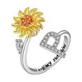 Quinlirra Easter Rings for Women Clearance Sunflower Rotating Ring 26 Letter Ring Sunflower Rotating Open Ring To Decompress Anxiety Ring Female