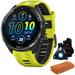 Garmin 010-02809-02 Forerunner 965 Running Smartwatch Amp Yellow and Black Bundle with Workout Cooling Sport Towel + Deco Essentials Wearable Commuter Front & Rear Safety Light