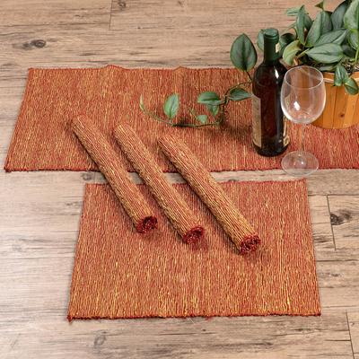 Warm Aroma,'Orange Cotton Blend Table Runner and P...