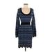 INC International Concepts Casual Dress Scoop Neck Long sleeves: Blue Color Block Dresses - Women's Size Medium
