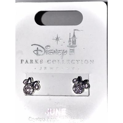 Disney Jewelry | Disney Park Minnie Icon Birthstone Swarovski Crystal Earrings June Noc | Color: Silver | Size: Os