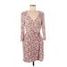 Ultra Flirt Casual Dress - Sheath Plunge 3/4 sleeves: Pink Floral Dresses - Women's Size Medium