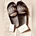 Gucci Shoes | Guccy Women’s Leather-Trim Logo-Print Canvas Slides | Color: Black/Gold | Size: 10