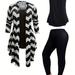 Plus Size Casual Outfits Set, Women's Plus Wave Trim Long Sleeve Shawl Collar Coat & Cami Top & Leggings Outfits 3 Piece Set