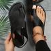 Women's Black Ankle Strap Sandals, Lightweight Open Toe Flat Shoes, Women's Solid Color Shoes