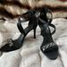 Nine West Shoes | Nine West Mikhaila Black Satin Jeweled Evening Stiletto Heels Sandals - 7 | Color: Black/Silver | Size: 7
