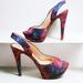 Jessica Simpson Shoes | Jessica Simpson Sabella Fabric Red And Blue Abstract Sling Back Platform 7.5m | Color: Blue/Red | Size: 7.5