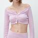 Zara Tops | Nwt Zara Light Purple Soft Ruched Button Down Long Sleeve Crop Cardigan Top | Color: Purple | Size: S