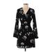 Lush Casual Dress - Mini Plunge Long sleeves: Black Print Dresses - Women's Size Small