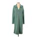 Treasure & Bond Casual Dress - Sweater Dress Collared 3/4 sleeves: Green Print Dresses - Women's Size Small