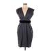 Eva Franco Casual Dress - Sheath V Neck Sleeveless: Gray Print Dresses - Women's Size 10