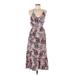 Sandro Casual Dress - A-Line V Neck Sleeveless: Pink Print Dresses - Women's Size Medium