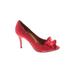Nina Heels: Slip-on Stiletto Cocktail Red Print Shoes - Women's Size 6 1/2 - Open Toe