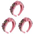 FRCOLOR 3pcs Diamond and Pearl Headband Knotted Hair Band Headbands Perfume Bottle Necklace Knot Hair Hoops Girls Headdress Headband for Girl Makeup Woman Hairpin Pink Fabric Broadside